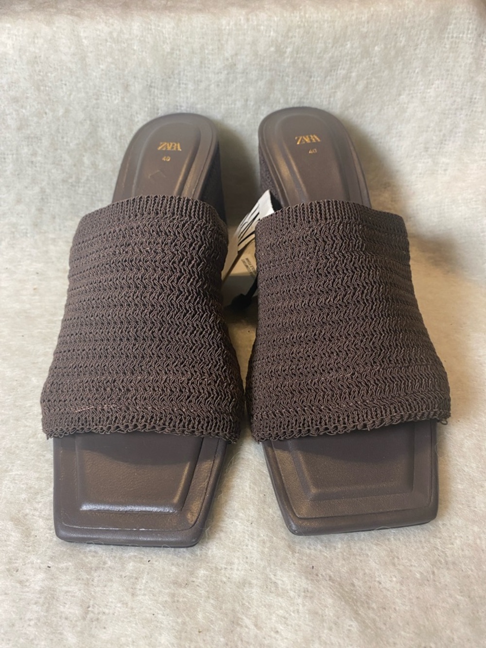 Zara Dark Brown Knit Slip-On Mules